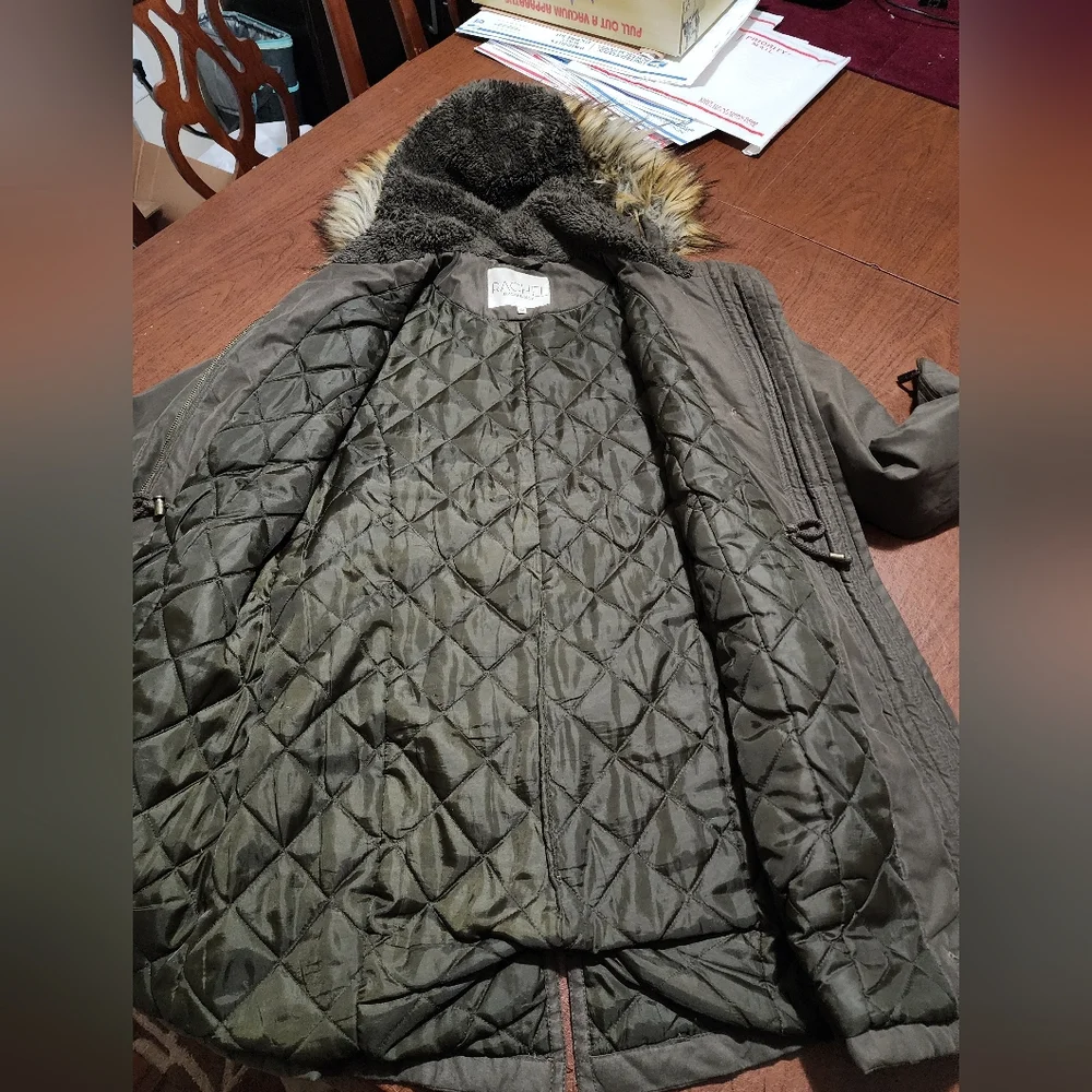 RACHEL Rachel Roy Olive Utility Jacket with Faux Fur Hood - Picture 6 of 13